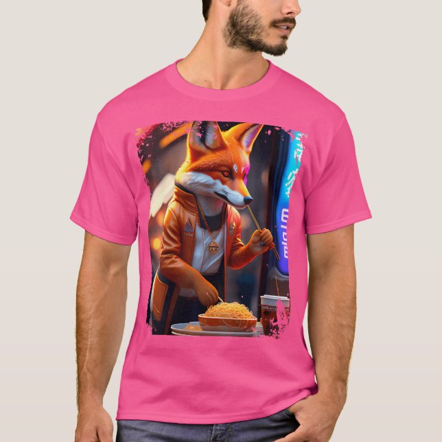 Camiseta Mulheres Cyberpunk Vulpes Comendo Ramen Anthro Fox (Frente)
