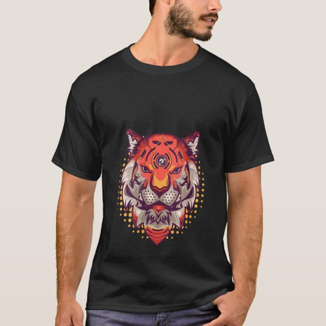 Camiseta Mulheres Cyborg Tiger Head Wild Cat Tiger Graphic  (Frente)