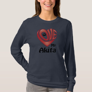 Camiseta Mulheres da Longo-Capa do t-shirt: Ame meu Akita