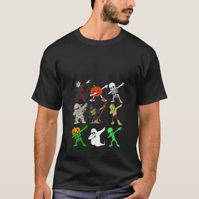 Camiseta Mulheres Dabbing Funny Skeleton Zombie Vampire Gho (Frente)