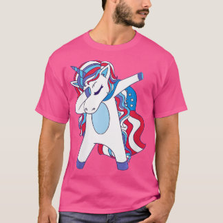 Camiseta Mulheres Dabbing Unicorn 4 de julho Girls American