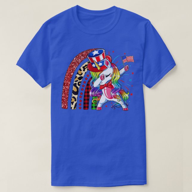 Camiseta Mulheres Dabbing Unicorn Rainbow 4° do julho Patri (Frente do Design)