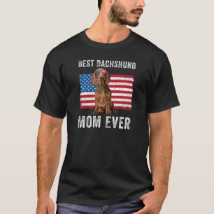 Camiseta Mulheres Dachshund Mãe Americana Flag Wiener Doxie