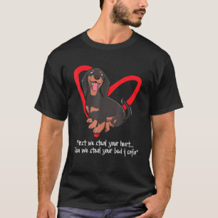 Camiseta Mulheres Dachshund Primeiro Nós Roubamos Seu Coraç