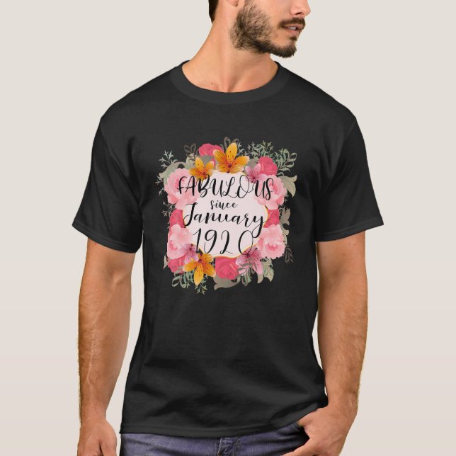 Camiseta Mulheres de 102 anos Fabulosa Feliz Janeiro 1920 1 (Frente)