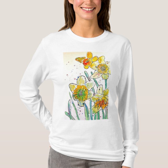 Camiseta Mulheres de arte amarela Daffodil aquarela T Camis (Frente)