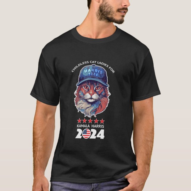 Camiseta Mulheres De Gato Sem Fios Para Kamala Harris 2024  (Frente)