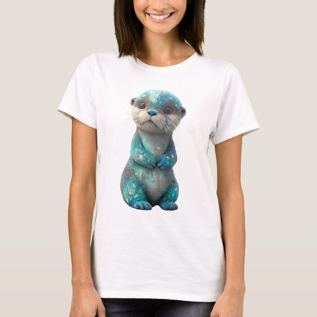 Camiseta Mulheres de Lontra Espacial Celestial com Brilho d (Frente)