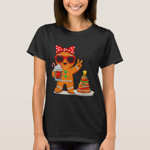 Camiseta Mulheres de Pão de Mel Bebendo Café Árvore de Nata