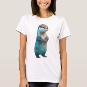 Camiseta Mulheres de Pé de Lontra Azul com Salpicos de Aqua