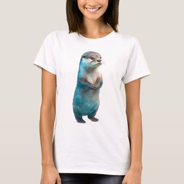 Camiseta Mulheres de Pé de Lontra Azul com Salpicos de Aqua (Frente)