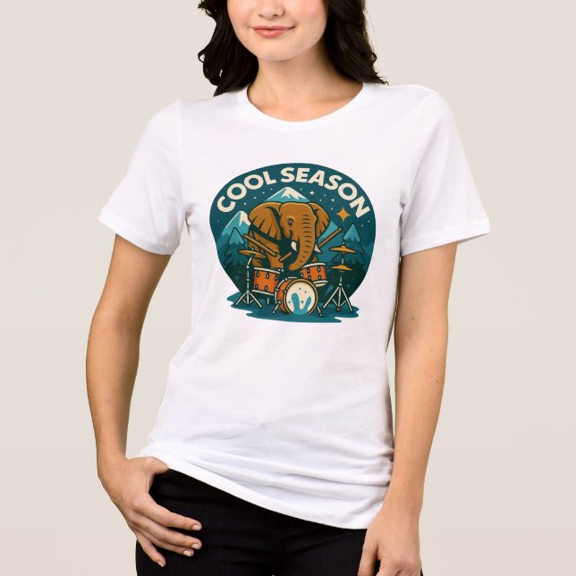 Camiseta Mulheres Design de Drummer Gráfico de Elefantes da (Frente)