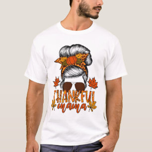 Camiseta Mulheres Dia de Ação de Graças Mensagem Bun Hair F