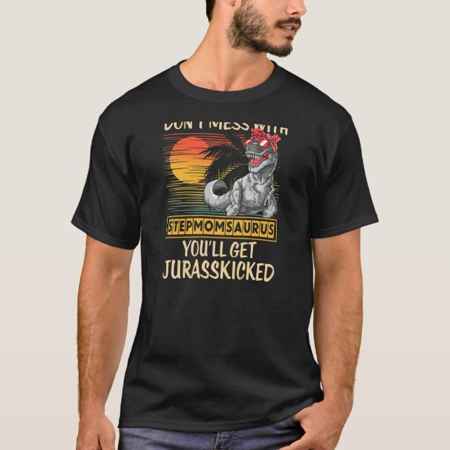Camiseta Mulheres Dia de as mães Distante Stepmomsaurus Ret (Frente)
