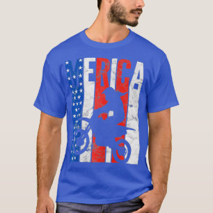Camiseta Mulheres Dirt Bike American Flag Motocross 4th Of