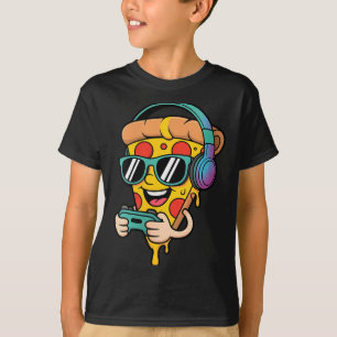 Camiseta Mulheres Divertidas Jogadoras de Video Game Pizza