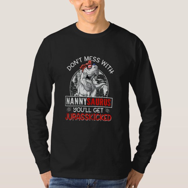 Camiseta Mulheres Divertidas Retro Nannysaurus Dinosaur Rex (Frente)
