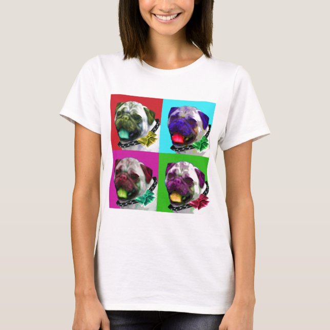 Camiseta Mulheres do Pug do pop art (Frente)