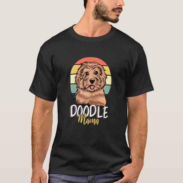 Camiseta Mulheres Doodle Mama Retro Goldendoodle Proprietár (Frente)