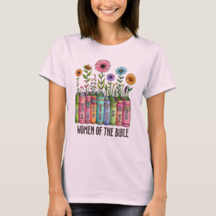 Camiseta Mulheres dos livros da Bíblia e flores silvestres