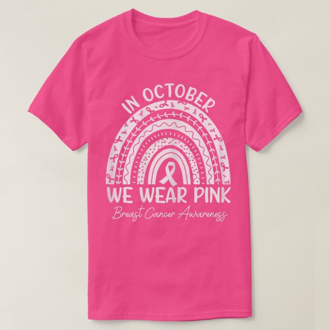 Camiseta Mulheres Em Outubro Vestem Fita Rosa (Frente do Design)