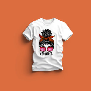 Camiseta Mulheres Enfermeiram Vida RN LPN CNA Messy Bun