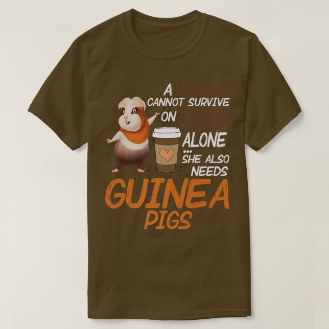 Camiseta Mulheres Engraçadas Guiné Porcos Café Sobrescante  (Frente do Design)