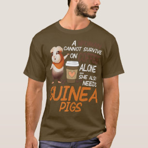 Camiseta Mulheres Engraçadas Guiné Porcos Café Sobrescante