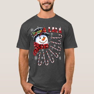 Camiseta Mulheres Engraçadas Lala natalino Snowman com Doce