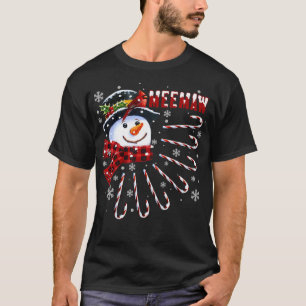 Camiseta Mulheres Engraçadas Meemaw Natal Snowman com Candy