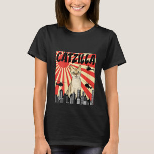 Camiseta Mulheres Engraçadas Retro Japonês Catzilla Singapu