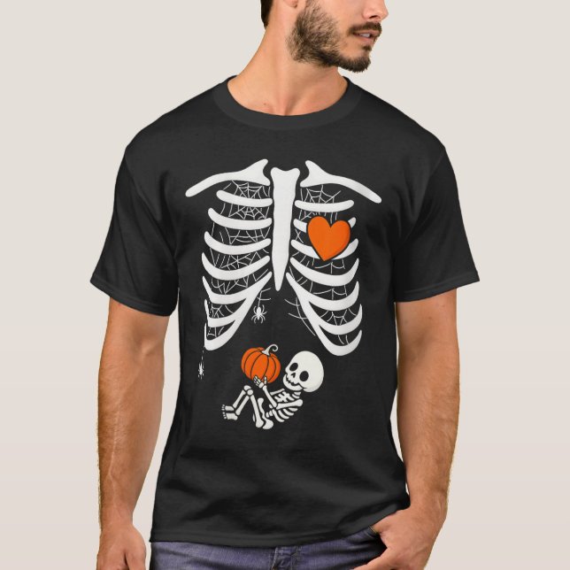 Camiseta Mulheres Esqueleto Bebê Grávida Xray Rib Cage Para (Frente)