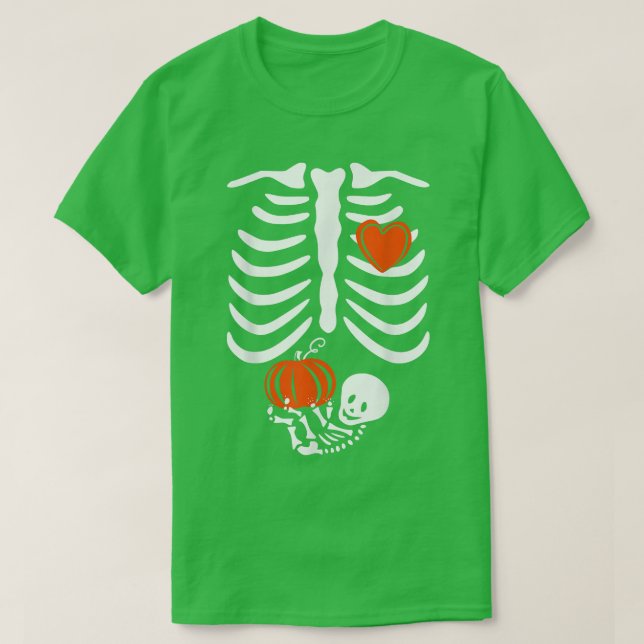 Camiseta Mulheres Esqueleto Bebê Grávida Xray Rib Halloween (Frente do Design)