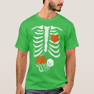 Camiseta Mulheres Esqueleto Bebê Grávida Xray Rib Halloween
