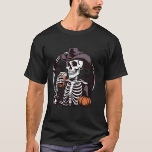 Camiseta Mulheres Esqueleto Café Quente Halloween Crânio Di