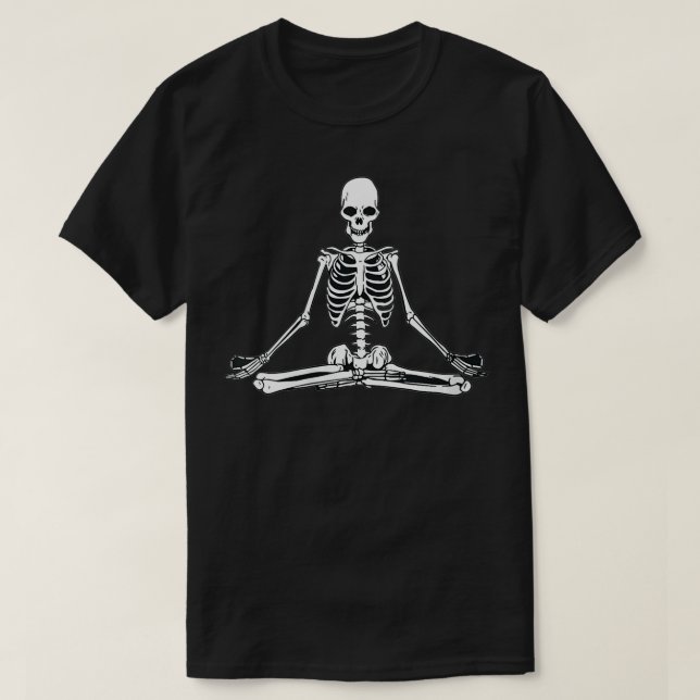 Camiseta Mulheres Esqueleto Ioga Meditação de Dosagem Gótic (Frente do Design)