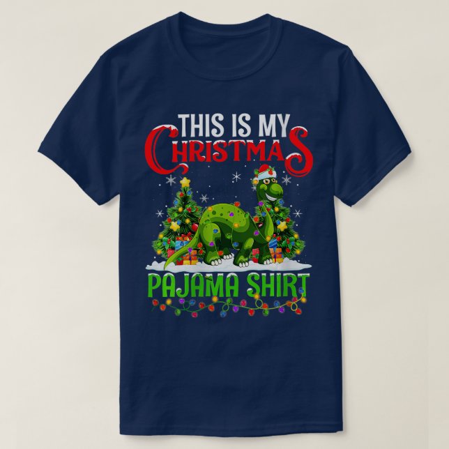 Camiseta Mulheres Este É Meu Natal Pajama Brontosaurus C (Frente do Design)