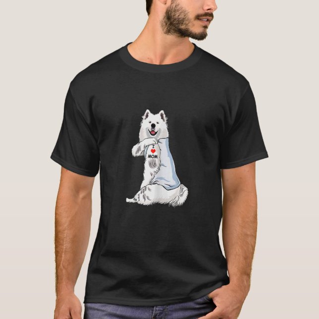 Camiseta Mulheres Eu Amo Mamãe Tatuagem Samoyed Mamãe Cacho (Frente)