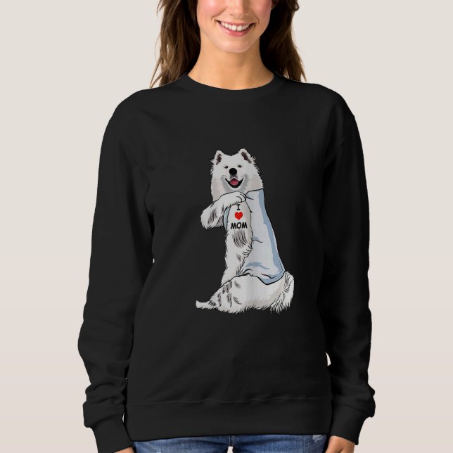 Camiseta Mulheres Eu Amo Mamãe Tatuagem Samoyed Mamãe Cacho (Frente)
