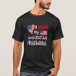Camiseta Mulheres Eu Amo Meu Marido Americano Bandeira Amer