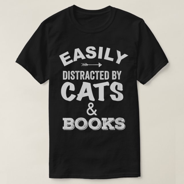 Camiseta Mulheres facilmente distraídas por gatos e livros  (Frente do Design)