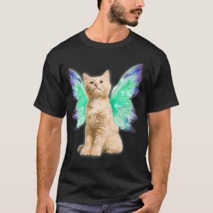 Camiseta Mulheres Fairycore Aestética Fada Gato Realista Fa