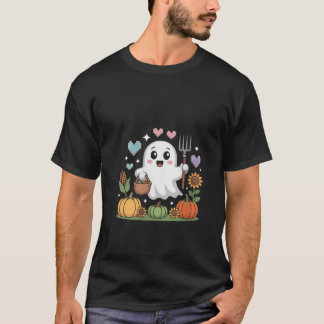 Camiseta Mulheres Fantasmas Colhendo Veggies Pumpkins Ha