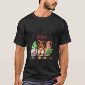 Camiseta Mulheres Feliz Hallothanksmas Fofos Gnomos Outono