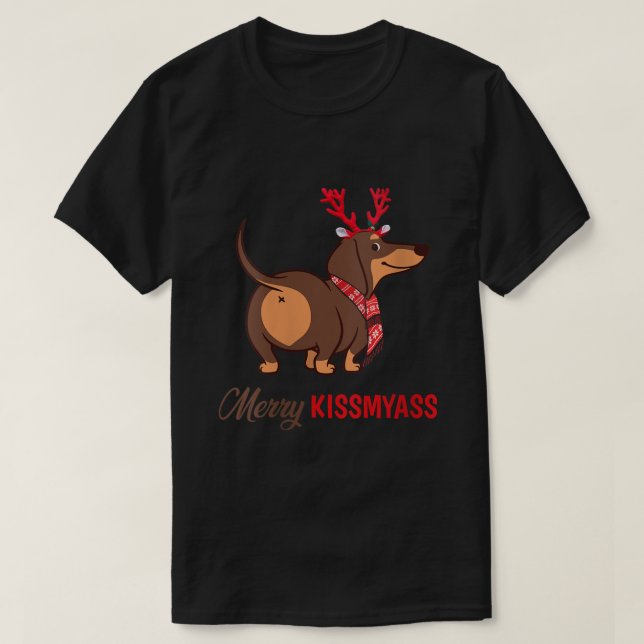 Camiseta Mulheres Feliz Kissmyass Engraçada Reindeer De Nat (Frente do Design)