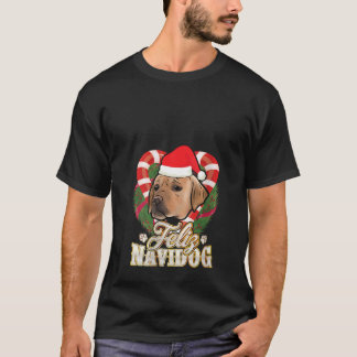 Camiseta Mulheres Feliz Navidog Labrador Com Chapéu do Papa