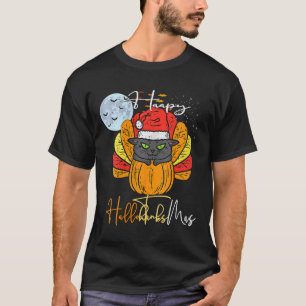Camiseta Mulheres Felizes Hallothanksmas Cat Halloween Than