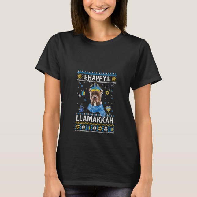 Camiseta Mulheres Felizes Hanukkah Pitbull Hanukkah Cristo  (Frente)