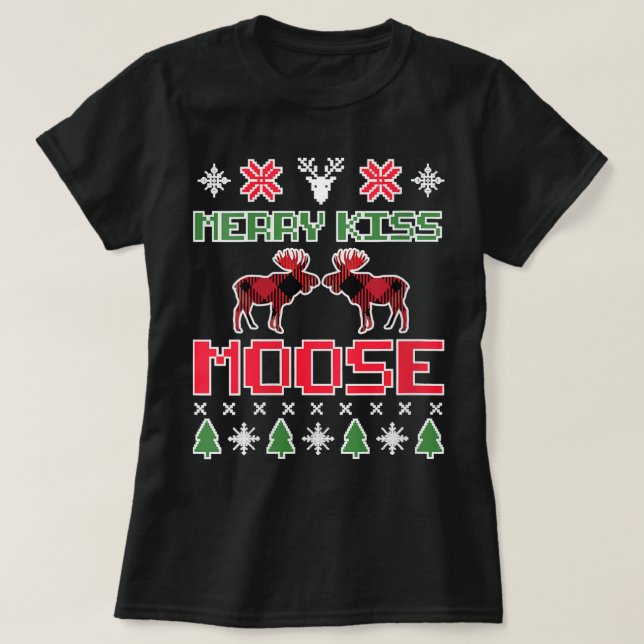 Camiseta MULHERES FELIZES KISS MOOSE CHRISTMAS Xmas Gifts (Frente do Design)