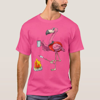 Camiseta Mulheres Flamingo Camping Flamingo Camper Camping